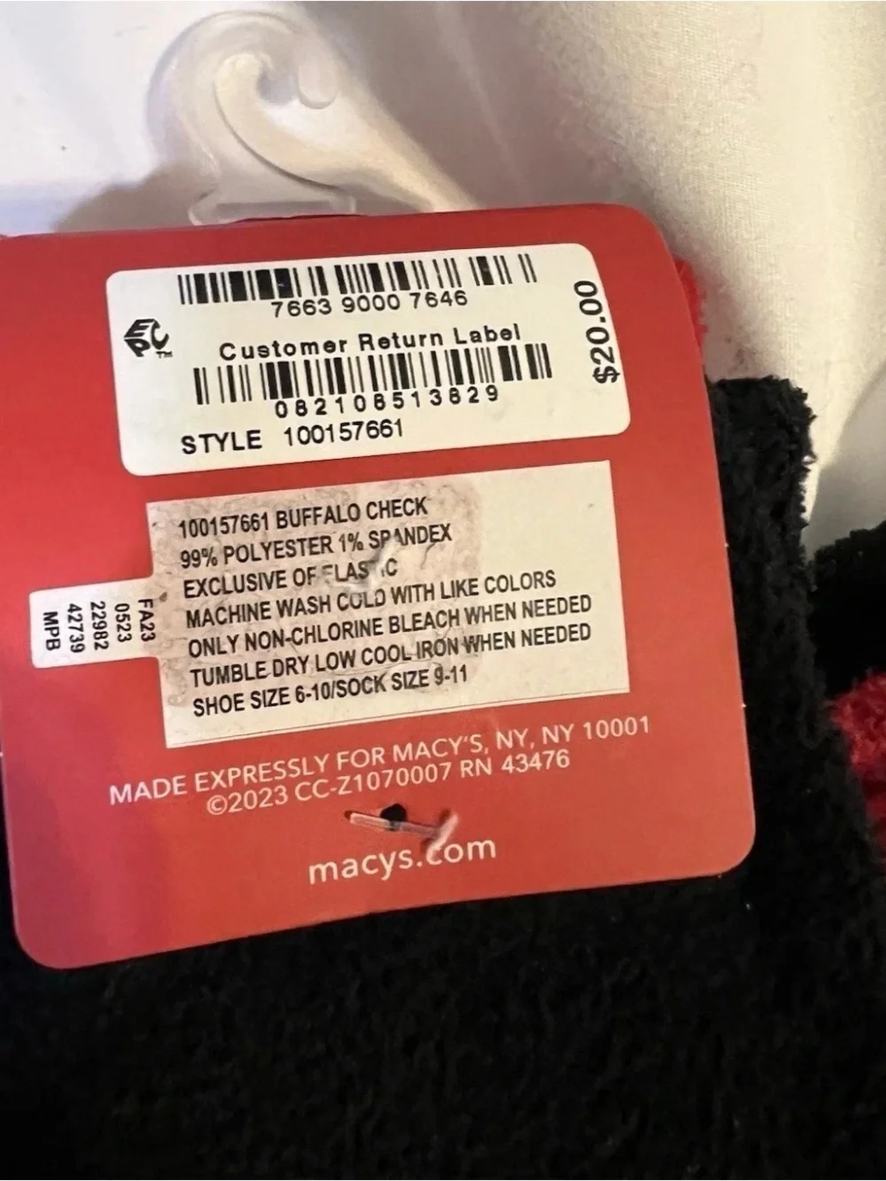 Charter Club Women's 2-Pk. Fuzzy Super Soft  Socks, Buffalo Check Black/Red $20